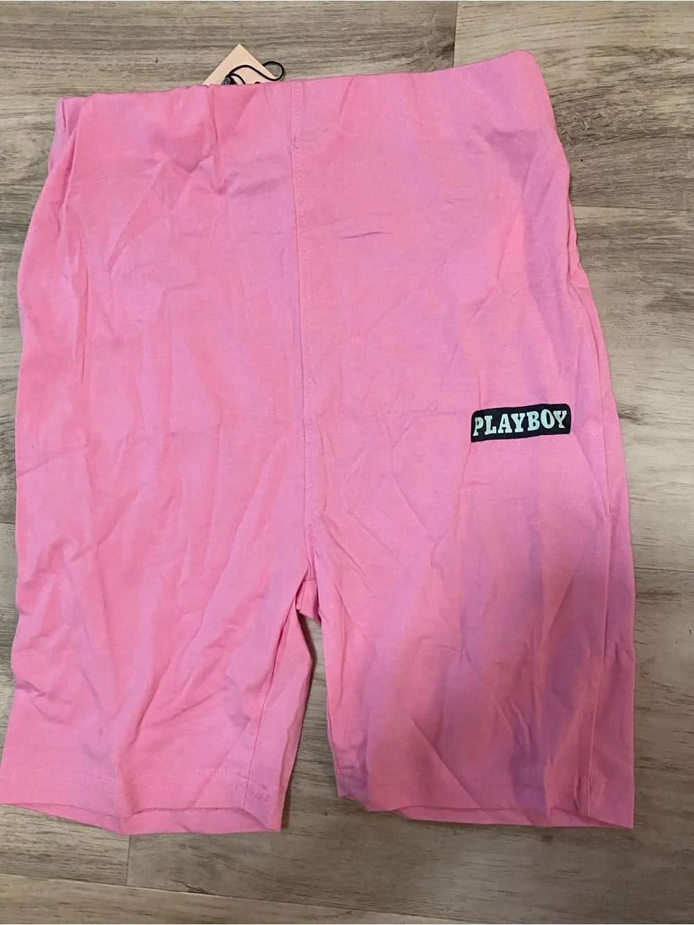 Missguided x PLAYBOY Pink Spaghetti-Strap Crop Top & High-Waist Bike Shorts set